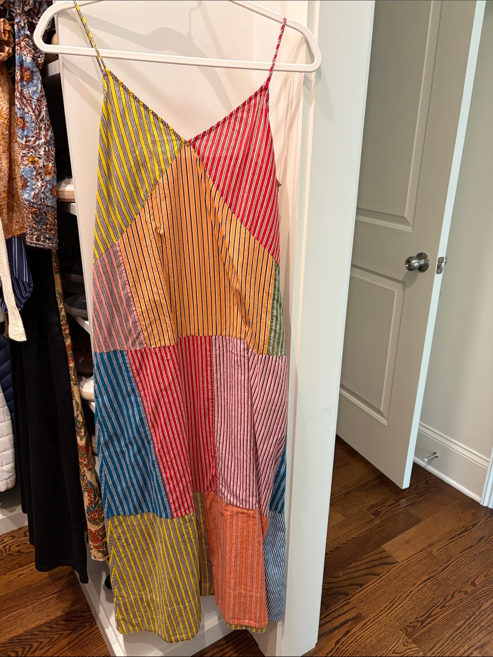 RHODE Multicolor Striped Patchwork Maxi Slip Dress